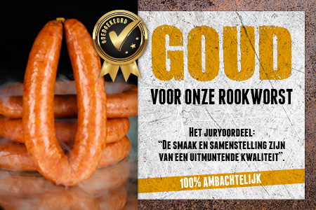 Onze rookworst is met GOUD bekroond